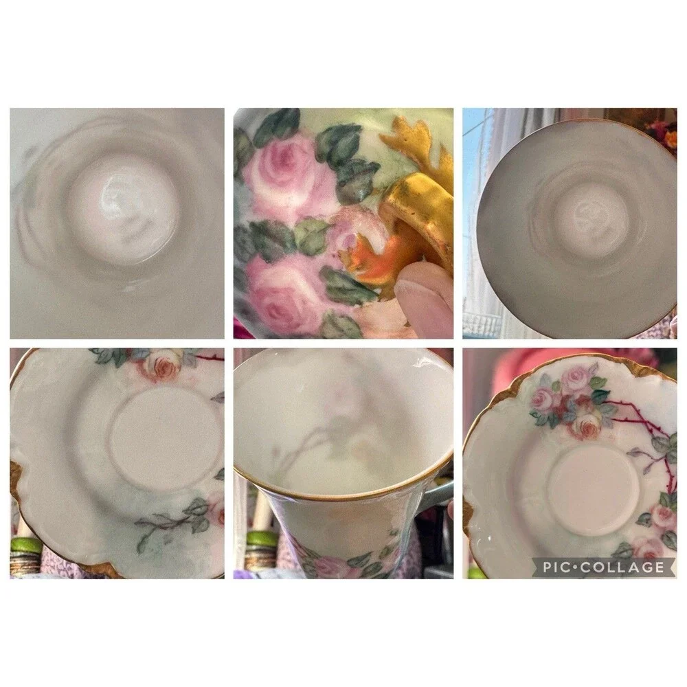 Antique Haviland Limoges Green Beauty Rose Chocolate Pot Gold France 13 Pieces